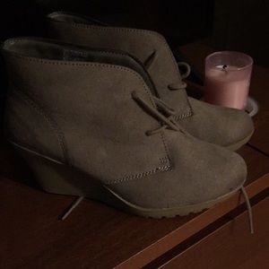 Tan wedge booties worn once as  narrow for me